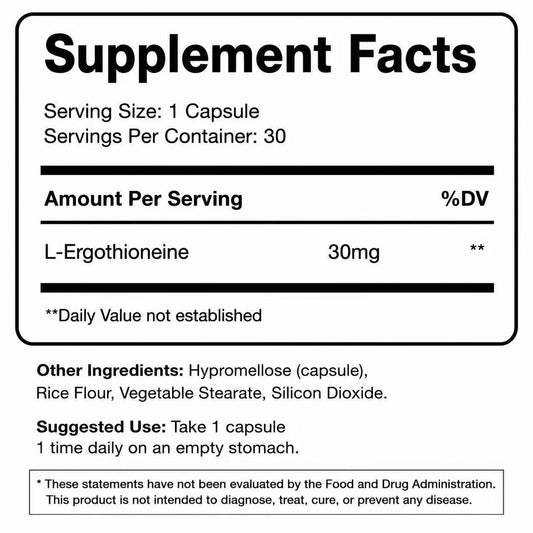 LOVOVEY Ergothioneine 30mg | Cellular Protection & Healthy Aging | 30 Capsules
