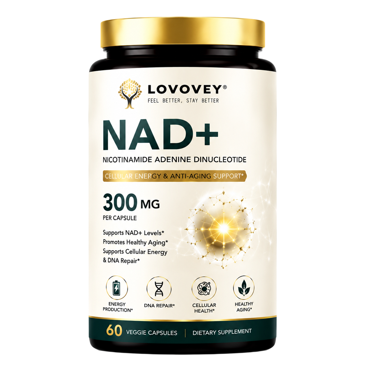 LOVOVEY NAD+ Supplement 300mg | Cellular Energy & Healthy Aging Support | 60 Capsules